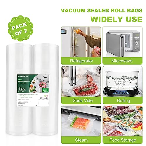 Bonsenkitchen Vacuum Sealer Bags, 11 in x 50 ft Rolls 2 Pack Seal Bags for Food Storage Saver, BPA Free, Commercial Grade Textured Food Roll Bags, Customized Size Bag for Sous Vide Cooking & Meal Prep