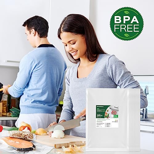 Bonsenkitchen Vacuum Food Sealer Bags 200 Quart 8" x 12', BPA Free, Commercial Grade Textured Food Vacuum Sealer Bag, Thick Embossed Bags for Food Storage and Sous Vide Cooking