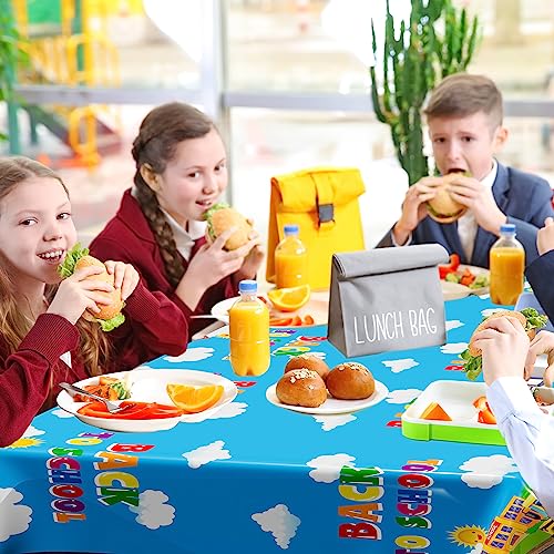 Back to School Supplies, 2 PCS 108 x 54 Inches First Day of School Tablecloths, Disposable Colorful Welcome Back to School Plastic Rectangle School Bus Pattern Table Cover for School Party Decoration