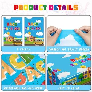 Back to School Supplies, 2 PCS 108 x 54 Inches First Day of School Tablecloths, Disposable Colorful Welcome Back to School Plastic Rectangle School Bus Pattern Table Cover for School Party Decoration