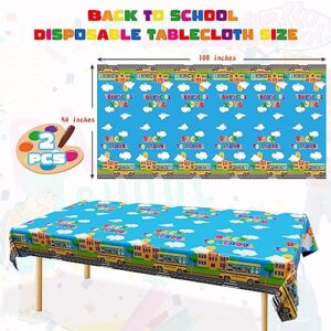 Back to School Supplies, 2 PCS 108 x 54 Inches First Day of School Tablecloths, Disposable Colorful Welcome Back to School Plastic Rectangle School Bus Pattern Table Cover for School Party Decoration