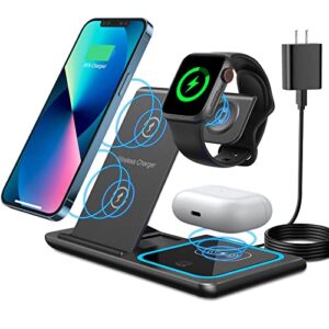 maxfox wireless charger 3 in 1, 18w foldable charging station compatible with iphone 14 13 12 11/plus/pro/pro max/xr/xs/x/8+, iwatch ultra 8 7 6 se 5 4 3, airpods with adapter