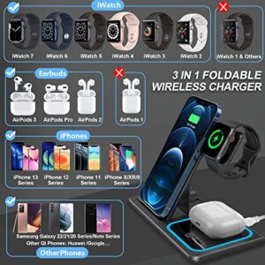 MAXFOX Wireless Charger 3 in 1, 18W Foldable Charging Station Compatible with iPhone 14 13 12 11/Plus/Pro/Pro Max/XR/XS/X/8+, iWatch Ultra 8 7 6 SE 5 4 3, Airpods with Adapter