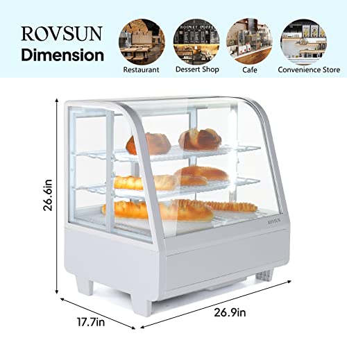 ROVSUN Refrigerated Display Case 3.5 Cu.Ft. Countertop Pastry Display Case Commercial Display Refrigerator w/LED Lighting Air-cooling Automatic Defrost Rear Sliding Door