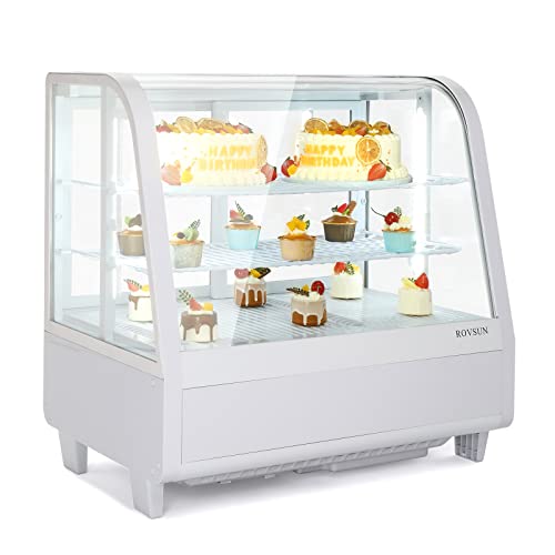 ROVSUN Refrigerated Display Case 3.5 Cu.Ft. Countertop Pastry Display Case Commercial Display Refrigerator w/LED Lighting Air-cooling Automatic Defrost Rear Sliding Door