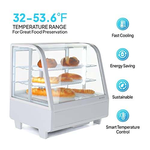 ROVSUN Refrigerated Display Case 3.5 Cu.Ft. Countertop Pastry Display Case Commercial Display Refrigerator w/LED Lighting Air-cooling Automatic Defrost Rear Sliding Door
