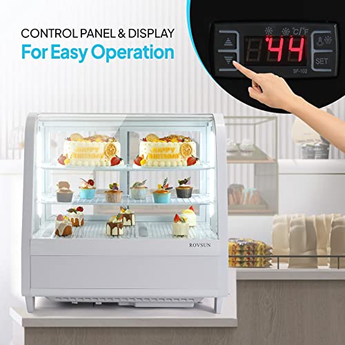 ROVSUN Refrigerated Display Case 3.5 Cu.Ft. Countertop Pastry Display Case Commercial Display Refrigerator w/LED Lighting Air-cooling Automatic Defrost Rear Sliding Door