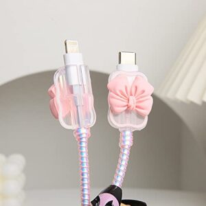 QLD COVER iPhone/iPad 18W/20W USB-C Charger Cover Cute 3D Bow Tie Design Clear Soft Charger Protector Kawaii Cable Saver for iPhone 11 12 13 14 Pro Max Fast Power Adapter, Bow Pink (5 in 1)