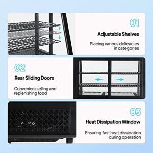 ROVSUN 3.5 Cu.Ft Commercial Countertop Refrigerator, Display Refrigerator Pastry Display Case w/LED Lighting Auto Defrosting Air-cooling Rear Sliding Door for Cafe Restaurant, ETL Certified (Black)