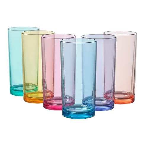 US Acrylic Classic Plastic Reusable Drinking Glasses (Set of 6) 16oz Water Cups Assorted Colors | BPA-Free Tumblers, Made in USA | Top-Rack Dishwasher Safe