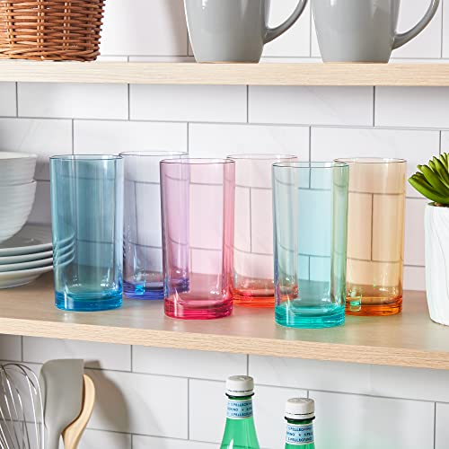 US Acrylic Classic Plastic Reusable Drinking Glasses (Set of 6) 16oz Water Cups Assorted Colors | BPA-Free Tumblers, Made in USA | Top-Rack Dishwasher Safe