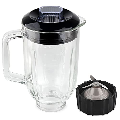 Veterger Replacement Parts 5-Cups Glass Jar with blade and cap,Compatible with BLACK&DECKER 10-Speed Blender BL2010BPA/BL2010BP/ BL2020S/ BL-2020/ BL2010BG