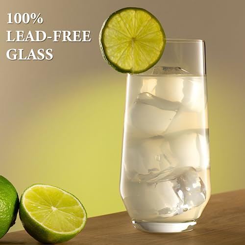 Qipecedm Highball Drinking Glasses Set of 4 (USA MADE), 18 oz Tall Glass Cups, Lead-Free Crystal Drinking Glasses, Water Glasses, Bar Glassware for Rocks, Juice, Beer, Cocktail Glasses