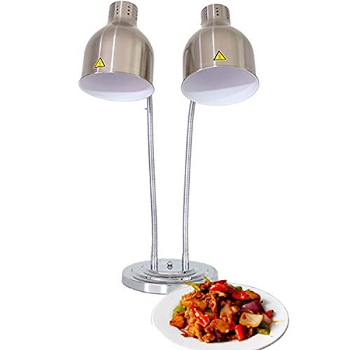 GEHPYYDS Commercial Food Warmer Lamp Double Arm Buffet Station lamp Display Heating Preservation Light,Double Head Multi-Directional Adjustment Catering Food Warmer Lights 250W,Silver