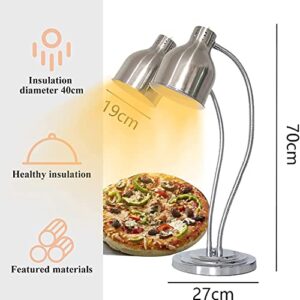 GEHPYYDS Commercial Food Warmer Lamp Double Arm Buffet Station lamp Display Heating Preservation Light,Double Head Multi-Directional Adjustment Catering Food Warmer Lights 250W,Silver
