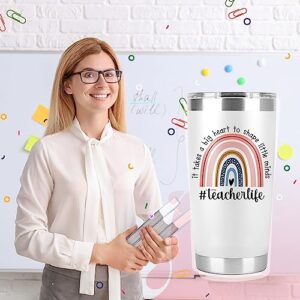 Back to School Gifts Teacher Birthday Idea, Teacher Gifts for Women Men - Teacher Appreciation Gifts, Gifts Teachers from Students, Appreciation Week - 20 Oz Tumbler Mug/Cup (White) (Teacher Life)