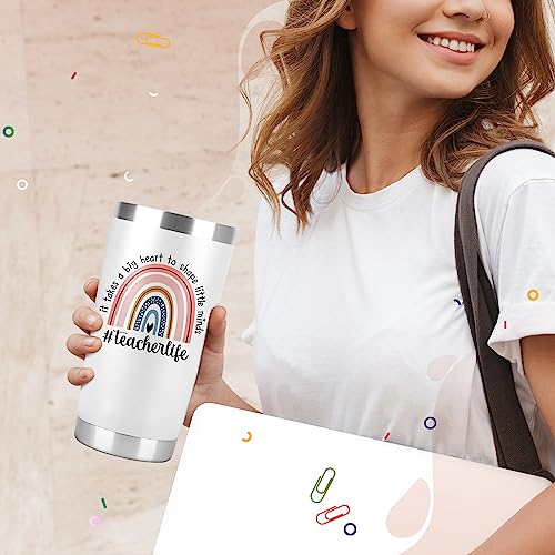 Back to School Gifts Teacher Birthday Idea, Teacher Gifts for Women Men - Teacher Appreciation Gifts, Gifts Teachers from Students, Appreciation Week - 20 Oz Tumbler Mug/Cup (White) (Teacher Life)