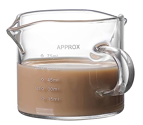 Double Spouts Measuring Coffee Milk Cup 75ML Espresso Shot Glass Espresso Accessories with Handle for Barista Coffee Espresso Making (1 Pack)