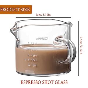 Double Spouts Measuring Coffee Milk Cup 75ML Espresso Shot Glass Espresso Accessories with Handle for Barista Coffee Espresso Making (1 Pack)