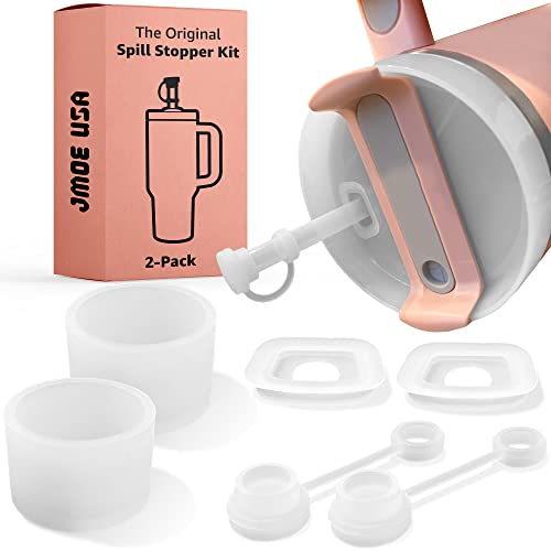 Jmoe USA Leakproof Spill Stopper Kit | 6 Pieces for Stanley Cup H2.0 40oz / 30oz ONLY | Tumbler Accessories | Food-Grade Silicone Straw Cover Caps, Square & Round Stopper Plugs | BPA Free | 2 Sets