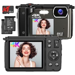 digital camera 4k,vmotal uhd 64mp photo 4k video 60fps,dual screens 2.8”+2.4”/16x zoom/time-lapse/slow-motion/autofocus/manual focus, with wifi, vlogging camera for youtube