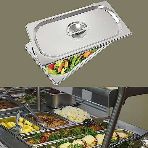 UEJYWUY 8 Pack 1/3 Size Stainless Steel Steam Table Pan Cover, Stackable Steam Table Lids with Handle, Hotel Pan Cover for Steam Table Pan, Buffet Pan, Roasting Pan