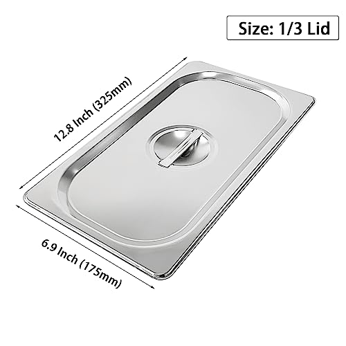 UEJYWUY 8 Pack 1/3 Size Stainless Steel Steam Table Pan Cover, Stackable Steam Table Lids with Handle, Hotel Pan Cover for Steam Table Pan, Buffet Pan, Roasting Pan