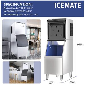 ICEMATE Ice Machine Commercial 400 LBS/24H Commercial ice Maker Machine with Storage 350 LBS Commercial ice Machine with Drain Pump,Suitable for Restaurants, Bars, Coffee Shops, Large Families,etc