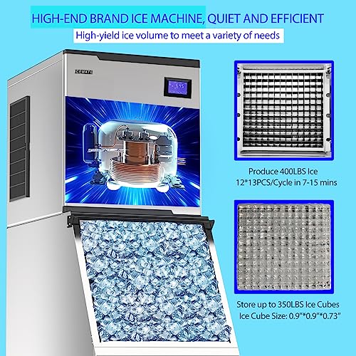 ICEMATE Ice Machine Commercial 400 LBS/24H Commercial ice Maker Machine with Storage 350 LBS Commercial ice Machine with Drain Pump,Suitable for Restaurants, Bars, Coffee Shops, Large Families,etc