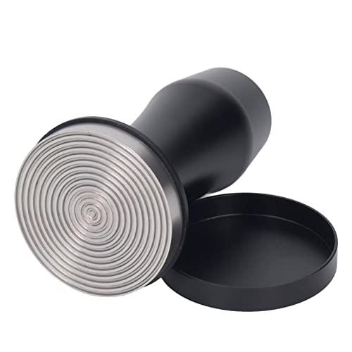 Flat Base Coffee Tamper, Tamper Aluminum Alloy Calibrated Compression Mechanism Spring Loaded Stainless Steel Base Perfect Grip for Cafe(53 Thread Bottom)