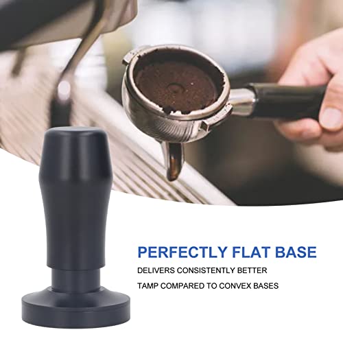 Flat Base Coffee Tamper, Tamper Aluminum Alloy Calibrated Compression Mechanism Spring Loaded Stainless Steel Base Perfect Grip for Cafe(53 Thread Bottom)