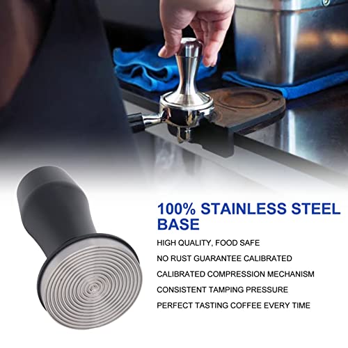 Flat Base Coffee Tamper, Tamper Aluminum Alloy Calibrated Compression Mechanism Spring Loaded Stainless Steel Base Perfect Grip for Cafe(53 Thread Bottom)