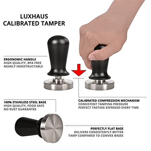 Flat Base Coffee Tamper, Tamper Aluminum Alloy Calibrated Compression Mechanism Spring Loaded Stainless Steel Base Perfect Grip for Cafe(53 Thread Bottom)