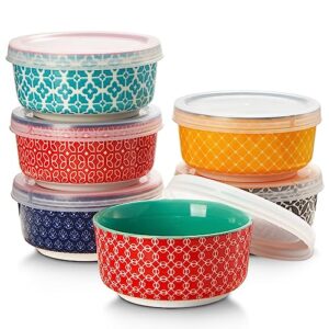 dowan dipping bowls with lids, ceramic condiment sauce cups, 4.7 oz dipping sauce bowls/dishes for charcuterie, condiment, tomato sauce, soy, bbq and other party supplies, assorted colors, set of 6