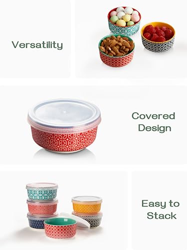 DOWAN Dipping Bowls with Lids, Ceramic Condiment Sauce Cups, 4.7 oz Dipping Sauce Bowls/Dishes for Charcuterie, Condiment, Tomato Sauce, Soy, BBQ and other Party Supplies, Assorted Colors, Set of 6