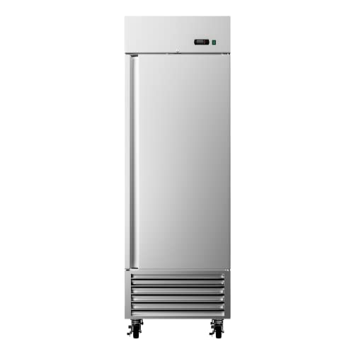 HIPOPLLER 27" W Commercial Stainless Steel Freezer, Single Door 25 cu. ft. Reach In Freezer with 4 Shelves and LED Light, 115v for Commercial Kitchen, Restuarant, Bar, Shop, etc