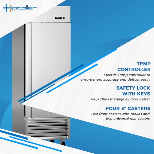 HIPOPLLER 27" W Commercial Stainless Steel Freezer, Single Door 25 cu. ft. Reach In Freezer with 4 Shelves and LED Light, 115v for Commercial Kitchen, Restuarant, Bar, Shop, etc