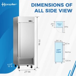 HIPOPLLER 27" W Commercial Stainless Steel Freezer, Single Door 25 cu. ft. Reach In Freezer with 4 Shelves and LED Light, 115v for Commercial Kitchen, Restuarant, Bar, Shop, etc