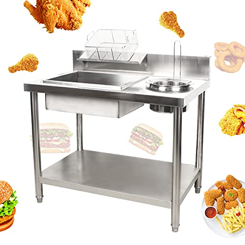 KOLHGNSE Commercial Breading Table Fried Chicken Station Stainless Steel Kitchen Prepare Workdesk Fry Food Chicken Fish Prepare Workdesk for Restaurant, Home and Hotel