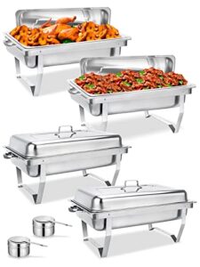 purecho rectangular chafing dish buffet set, 4 pack 8 qt, stainless steel chafer full size, catering food warmer with folding frame, ideal for parties, wedding, festival gathering