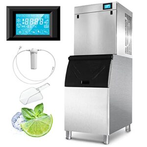 22" commercial ice maker machine 550lbs/24h with 350lbs large storage bin, 990w secop compressor, air cooled, automatic cleaning, perfect for restaurants, bars, cafes, commercial ice machine