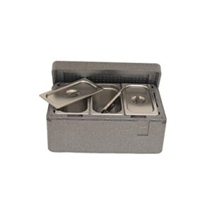 forcook top loading epp insulated food pan carrier with three 8" deep third-size stainless steel hotel pans 24"*15"*11.4" gray