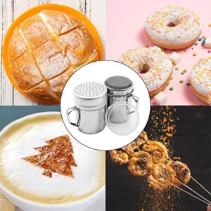 Powdered Sugar Shaker Duster with Handle, SENHAI 2pcs Stainless Steel Powder Shakers for Sugar Pepper Cinnamon Powder Flour with Printing Molds Stencils - Fine & Large Mesh