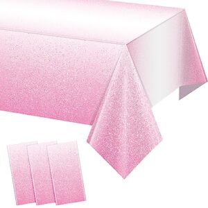 3 pack ombre pink plastic tablecloth for parties, gradient pastel pink glitter disposable tablecloths for rectangle tables, light pink sprinkle table cover for wedding birthday anniversary, 54x108inch