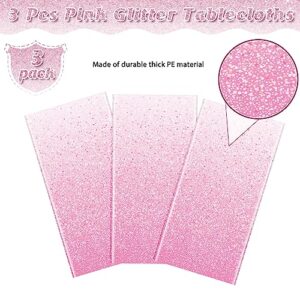 3 Pack Ombre Pink Plastic Tablecloth for Parties, Gradient Pastel Pink Glitter Disposable Tablecloths for Rectangle Tables, Light Pink Sprinkle Table Cover for Wedding Birthday Anniversary, 54x108Inch