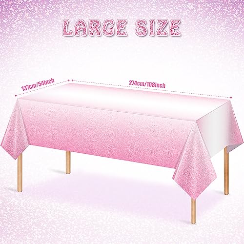 3 Pack Ombre Pink Plastic Tablecloth for Parties, Gradient Pastel Pink Glitter Disposable Tablecloths for Rectangle Tables, Light Pink Sprinkle Table Cover for Wedding Birthday Anniversary, 54x108Inch