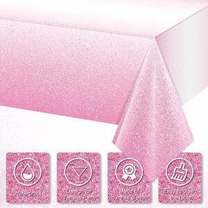 3 Pack Ombre Pink Plastic Tablecloth for Parties, Gradient Pastel Pink Glitter Disposable Tablecloths for Rectangle Tables, Light Pink Sprinkle Table Cover for Wedding Birthday Anniversary, 54x108Inch
