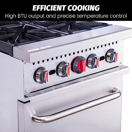 Hakka 24" Gas Range Stove with 4 Powerful Burners, 30,000X4 output for Commercial Kitchens