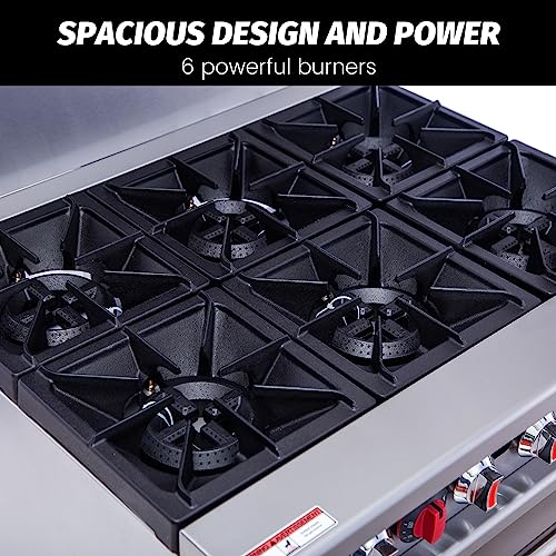 HAKKA 36" Gas Range Stove with 6 Powerful Burners, 30000X6 output for Commercial Kitchens