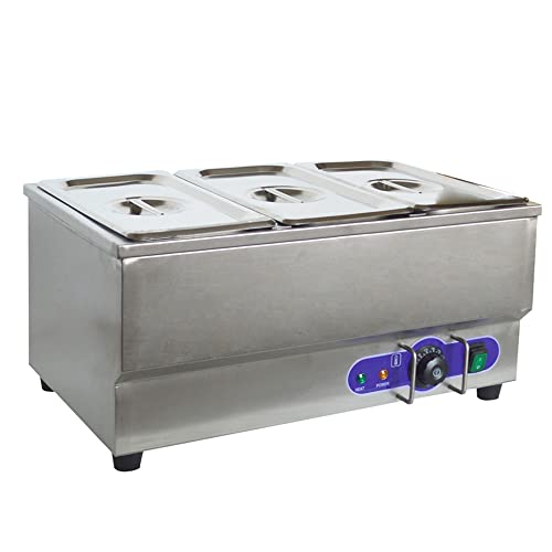 HQHAOTWU 3-Pan Electric Food Warmer Bain Marie Buffet Food Desktop Warmer Stainless Steel Soup Warmer Food Container Single-Row Pans for Catering Restaurant Canteen 13"×7"×6" Pan